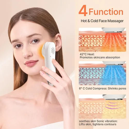 Vista 2 de Masajeador facial sónico frío caliente, calentamiento a 107.6 °F y dispositivo de enfriamiento de la piel a 42.8 °F con vibración, herramienta