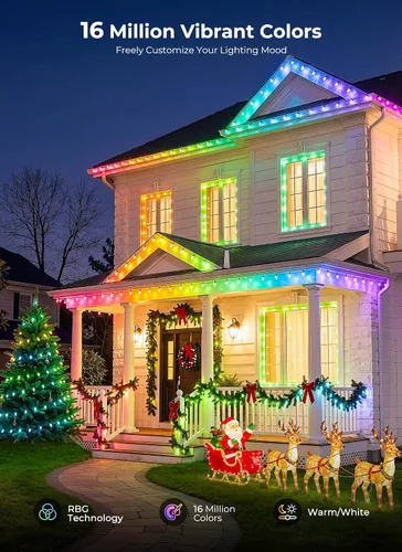 Vista 2 de Brightown Luces LED de Navidad C9 para exteriores, 50 LED RGB inteligentes para árbol de Navidad, sincronización de música, control por aplicación