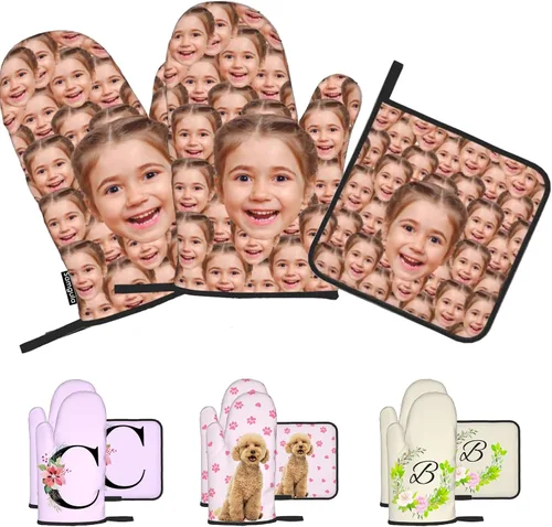 Vista 22 de Manoplas de horno personalizadas con nombre y foto, resistentes al calor y a la intemperie, para amigos y familia, como regalo de cocina, horneado
