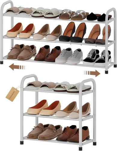 Vista 14 de Zapatero ampliable, zapatero pequeño de metal de 2 niveles, organizador de zapatos ajustable, estante de almacenamiento para armario, entrada