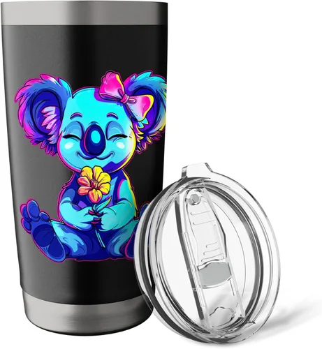 Vista 5 de Streetwear synthwave 80s 90s retro cute girls koala & flower Stainless Steel Insulated Tumbler