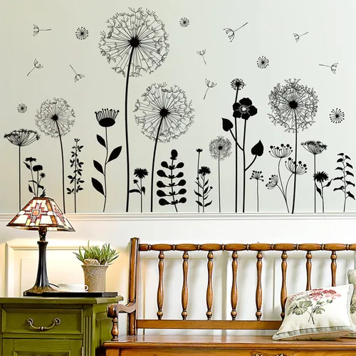 Vista 5 de Calcomanías de pared grandes de diente de león, atractivas calcomanías de pared de flores voladoras, decoración de pared de plantas extraíbles