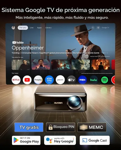 Vista 3 de Aurzen Proyector EAZZE D1 MAX 1000 ANSI Google TV con soporte 4K y MEMC with Gemini for TV, 20W DoIby Audio, Native 1080P, Auto Focus/Keystone