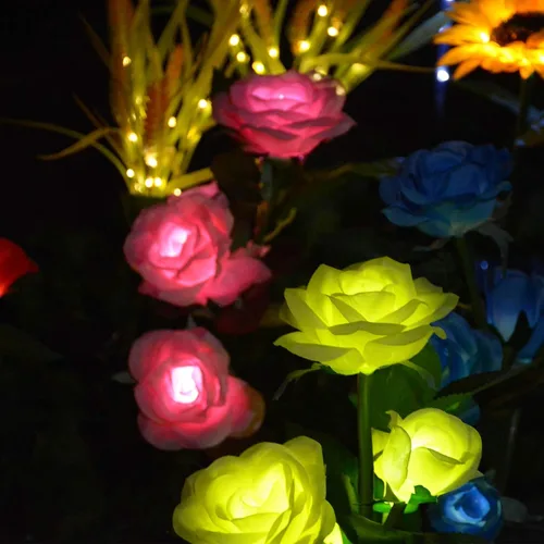 Vista 3 de [6 flores mejoradas] Luces de rosas artificiales alimentadas por energía solar, iluminación impermeable para decoración de jardín al aire libre