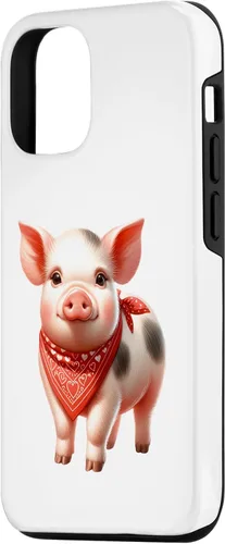 Vista 2 de iPhone 15 Cute Animal With Red Bandana - Nice Pig Lover Case