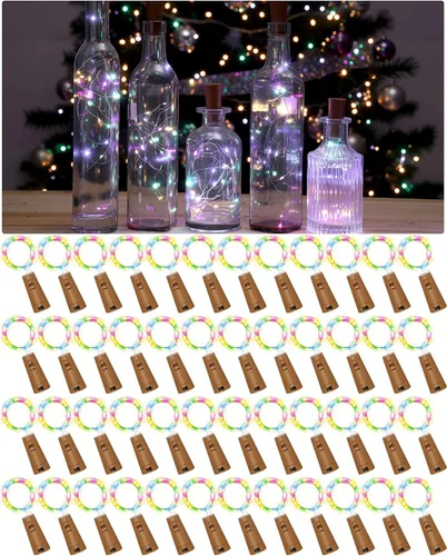 Vista 8 de Hortsun Paquete de 40 luces para botella de vino con cadena de luces de corcho de hadas, funciona con pilas, mini cable plateado de 7 pies, 20 luces