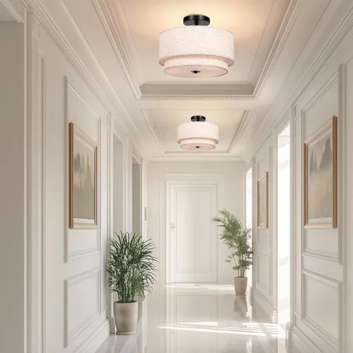 Vista 7 de FRIDEKO HOME Lámpara de techo semiempotrada de 3 luces, moderna, cerca del techo, con 2 capas de tela, para dormitorio, sala de estar, cocina