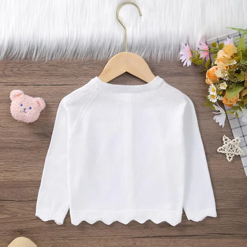 Vista 7 de Cárdigan de punto para bebé niña, manga larga, con botones huecos, suéter fino, ropa cálida
