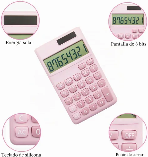 Vista 2 de Calculadoras Estándar Básicas Calculadora Digital Pequeña de Escritorio con Pantalla LCD de 8 Dígitos, Energía Solar y Batería Calculadora