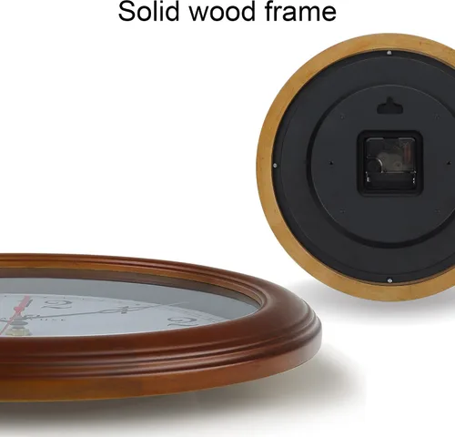 Vista 5 de Lafocuse Reloj de pared silencioso de madera maciza de 12 pulgadas, funciona con pilas, reloj de pared analógico marrón para decoración de sala