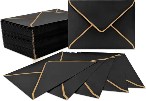Vista 9 de 50 sobres de invitación de lujo, sobres negros de 5 x 7 pulgadas para boda, graduación