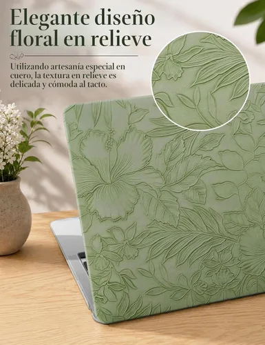 Vista 3 de iCasso - Funda compatible con MacBook Air de 13 pulgadas, versiones 2020-2018 A2337 M1 A2179 A1932, carcasa rígida de plástico con textura de cuero