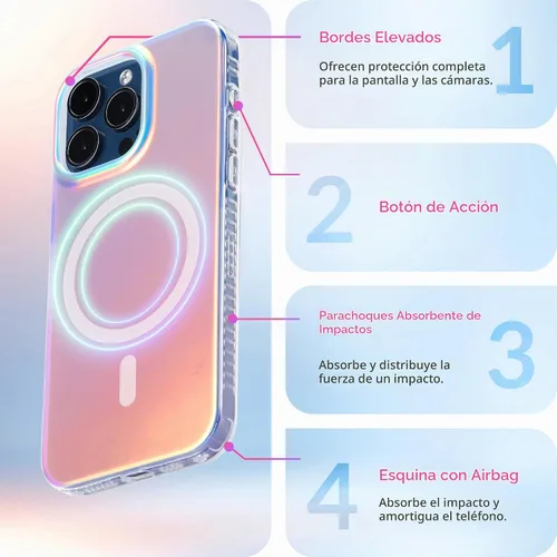 Vista 8 de LONLI Hue - Funda magnética para iPhone 15 Pro - [Compatible con Magsafe] - [Parachoques absorbente de impactos 360°]