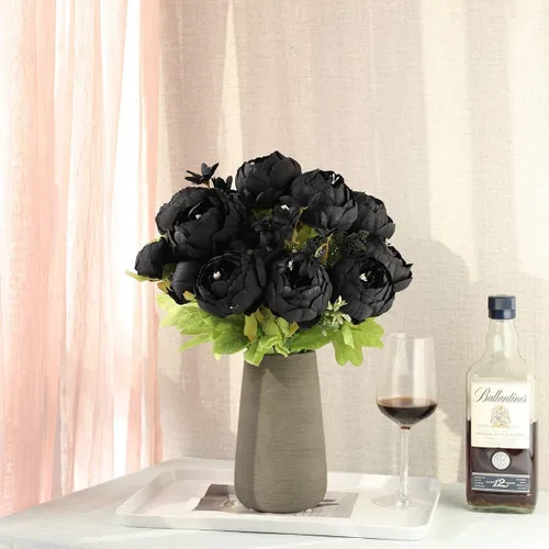 Vista 5 de Higfra Flores artificiales, 25 unidades, rosas falsas de espuma negra de aspecto real con tallos para ramos de boda, centros de mesa de despedida