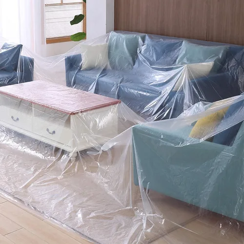 Vista 3 de 5 hojas de paños de plástico, cubierta de plástico para pintura de plástico, cubierta de plástico impermeable, antipolvo, funda de sofá para pintar