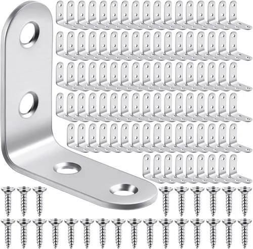 Vista 7 de Pelopy 100 soportes en forma de L de acero inoxidable de 90 grados, soporte de ángulo recto resistente para muebles de madera, silla, cajón