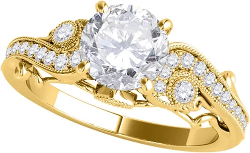 Vista 2 de MauliJewels Anillos de compromiso para mujer con diamantes de 0,56 quilates, oro blanco y amarillo de 14 quilates, colección de joyas de boda, Oro