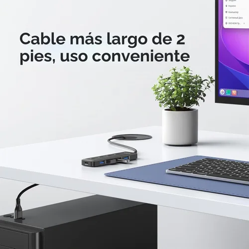 Vista 5 de MOKiN Concentrador USB 3.0, extensor USB de datos ultra delgado de 5 puertos con 4 puertos USB A 3.0 + puerto de alimentación USB C para laptop