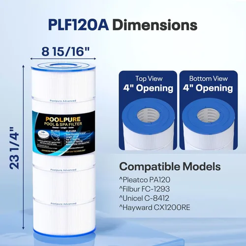 Vista 3 de POOLPURE Filtro de piscina PLF120A reemplaza a Hayward C1200, CX1200RE, Pleatco PA120, Ultra-B2, Unicel C-8412, Filbur FC-1293, Clearwater II 125
