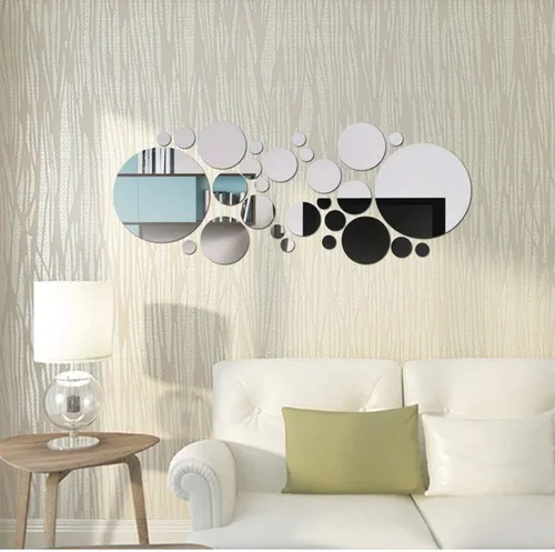 Vista 3 de Juego de 56 calcomanías de pared de espejo flexibles, acrílico extraíble, círculo, autoadhesivo, plástico para decoración del hogar (redondo)