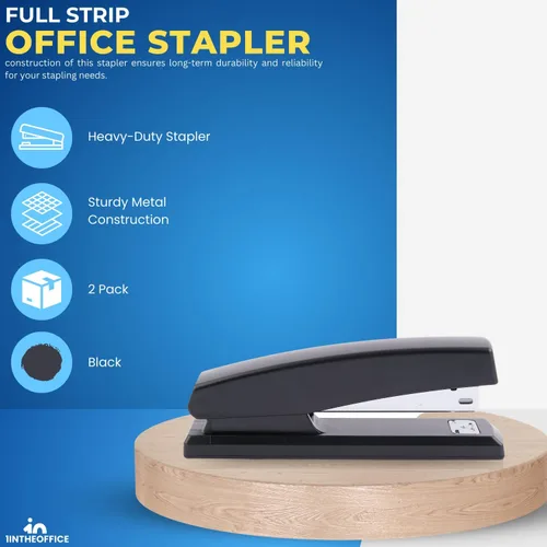 Vista 2 de 1InTheOffice Engrapadora de oficina para escritorio, engrapadora de escritorio resistente, negro, capacidad de 20 hojas, paquete de 2