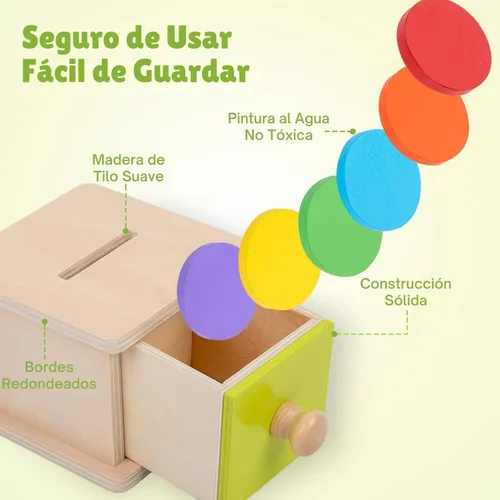 Vista 3 de Adena Montessori Caja de monedas, caja de permanencia para monedas de bebé de 1 año, juguetes de desarrollo de bolas de madera para bebés de 6 a 12