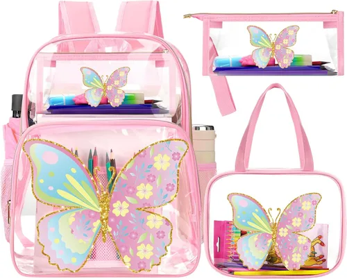 Vista 13 de Kacctyen Juego de mochila transparente resistente de 3 piezas, color negro
