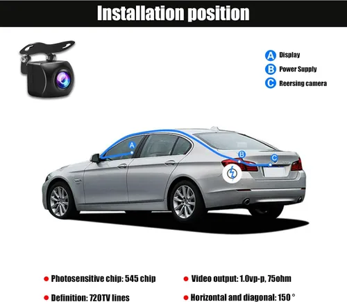Vista 7 de Miytsya 1 PC Cámara de respaldo para auto, 130° de súper ángulo amplio y vista trasera/frontal universal, cámara metálica universal, lentes