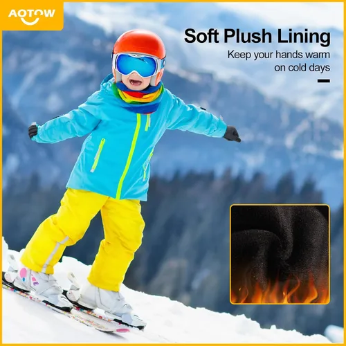 Vista 2 de Guantes de invierno para niños para correr con pantalla táctil, guantes cálidos para clima frío, guantes deportivos térmicos a prueba de viento