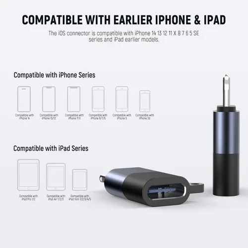 Vista 5 de NEEWER Juego de 2 adaptadores USB C a iOS OTG, USB tipo C (hembra) a iOS (macho) compatible con iPhone 14, 13, 12, 11 X, iPad tipo C, micrófono