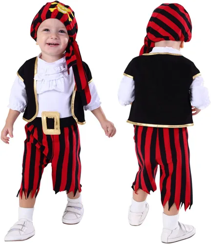 Vista 3 de Disfraz de pirata para niños pequeños, 5 piezas, algodón, disfraz de Halloween, 3 meses a 4 años