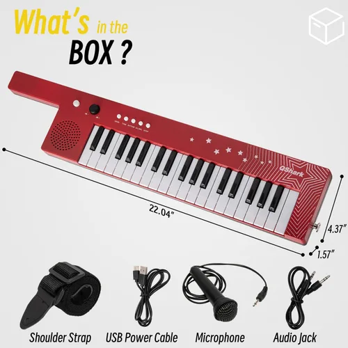 Vista 2 de Teclado de Piano Portátil de 37 Teclas, Juguetes Electrónicos de Karaoke Keytar con Micrófono y Correa de Transporte, 4 Tonos, 4 Ritmos, 10