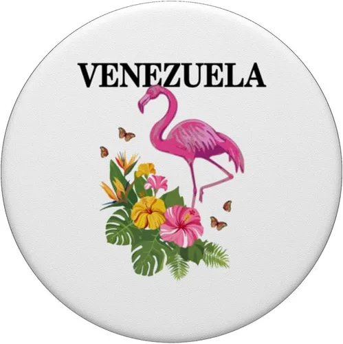 Vista 3 de Venezuela Flamingo Plantas Recuerdo Venezolano Vintage PopSockets Estándar PopGrip