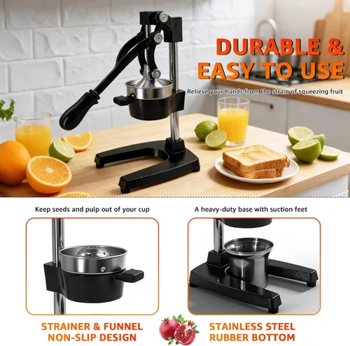 Vista 2 de Exprimidor manual de frutas para el hogar Exprimidor de hierro fundido de acero inoxidable 304, apto para lavavajillas. Extractor de jugo fresco