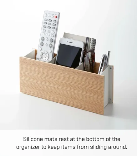 Vista 5 de YAMAZAKI Home Rin Organizador de escritorio, control remoto de TV y soporte para bolígrafos, pequeño, acero + madera