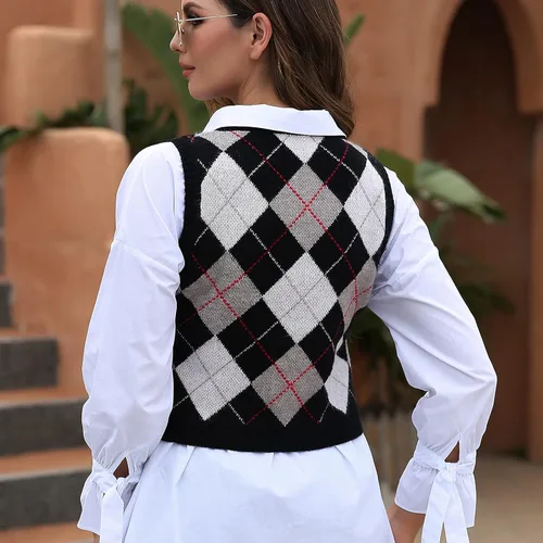 Vista 2 de Chaleco corto de moda para mujer, chaleco sin mangas estilo universitario