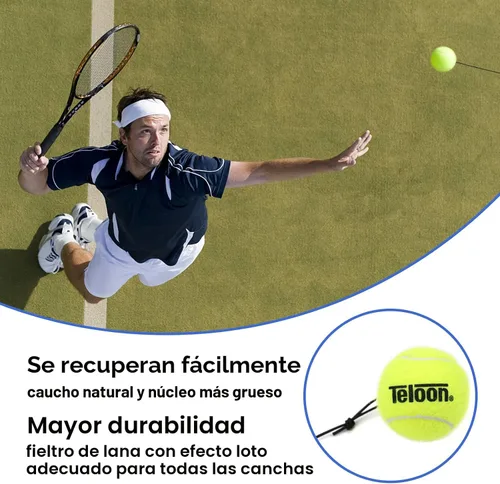 Vista 4 de Entrenador de tenis solo Teloon, pelota de rebote con cuerda para herramienta de entrenamiento de tenis para práctica personal para adultos o niños