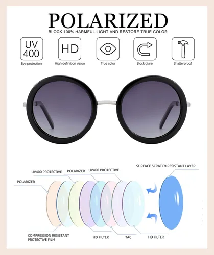 Vista 12 de JOOX Gafas de sol redondas polarizadas retro para mujer, gafas de sol vintage de gran tamaño con lente de protección UV 100%