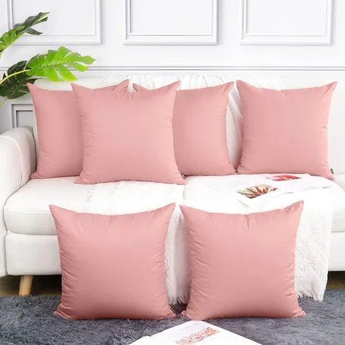 Vista 24 de Coddsmz Paquete de 6 fundas de almohada decorativas 100% algodón, fundas de cojín cuadradas de Navidad sólidas para el hogar, cama, sofá, día