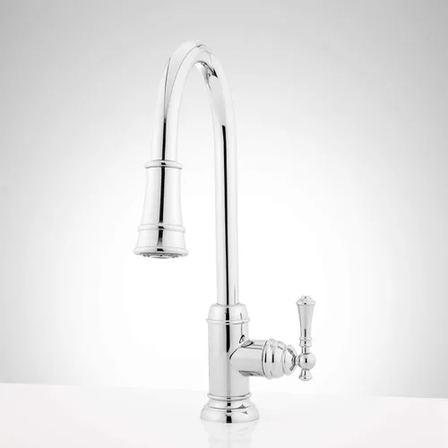 Vista 10 de Signature Hardware Amberley - Grifo de cocina extraíble de un solo orificio de 1.8 GPM Oro cepillado