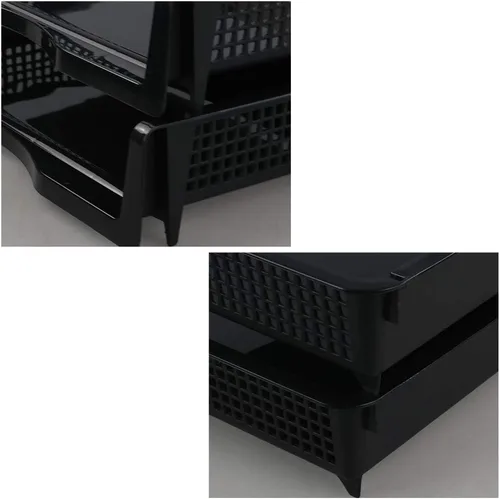 Vista 4 de Bandeja de almacenamiento de papel apilable de plástico, bandeja apilable de oficina, negro, paquete de 6