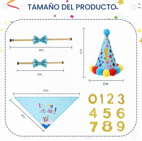 Vista 3 de Weewooday Suministros para Fiesta de Cumpleaños de Perro, Pañuelo de Cumpleaños para Niño y Niña, Bufanda Triangular, Sombrero de Fiesta, Corbata