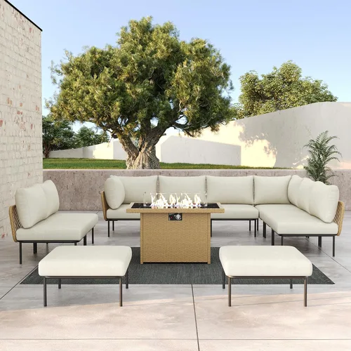 Vista 60 de LayinSun Juego de muebles de patio de aluminio de 7 piezas, sofá modular moderno con mesa auxiliar y cojín de grosor mejorado Gris claro