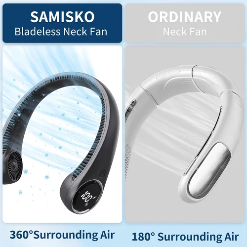 Vista 8 de Ventiladores de cuello portátiles de enfriamiento personal, 5000 mAh USB recargable, rotación libre de 360 grados y diseño de batería sin aspas