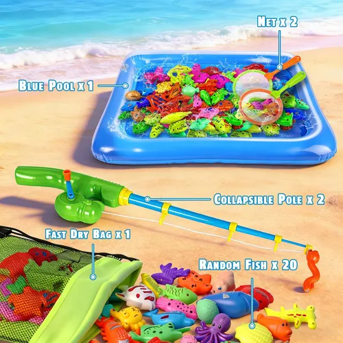 Vista 2 de CozyBomB™ Juego de juguetes de pesca magnética para niños Mesa de agua, bañera, piscina infantil, fiesta, caña con red, peces de plástico