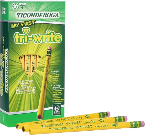 Vista 2 de Ticonderoga My First Tri-Write - Lápices con caja de madera (36 unidades) y Ticonderoga My First Lápices de madera (12 unidades)