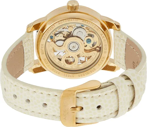 Vista 3 de Akribos XXIV Reloj automático de esqueleto para mujer - Reloj de pulsera de acero inoxidable y correa de cuero - AK431