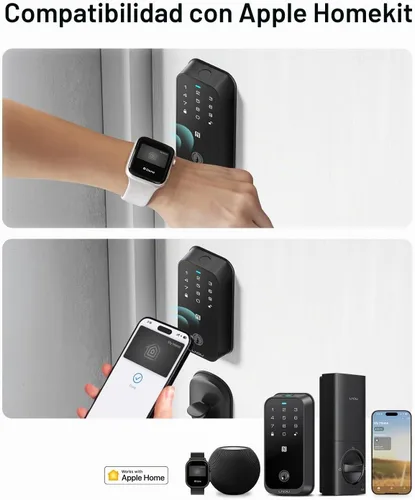 Vista 2 de Cerradura inteligente con llave Apple Home, cerradura de puerta de entrada sin llave para puerta delantera, funciona con Homekit, teclado, bloqueo