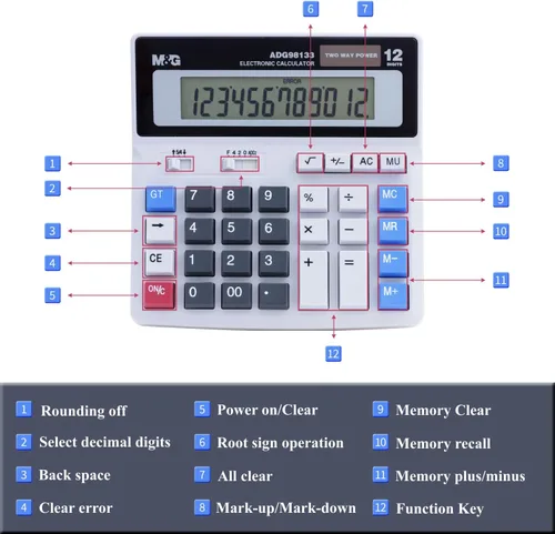 Vista 7 de M&G Calculadora de escritorio de 12 dígitos con pantalla LCD extra grande, doble alimentación solar y batería, calculadora contable con botón