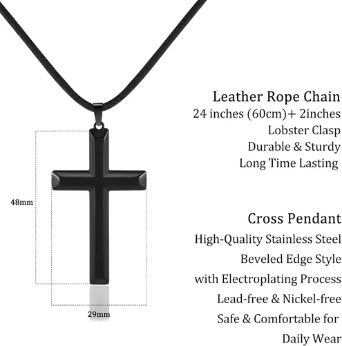 Vista 4 de JQVLOVE Collar de cruz para niños y hombres, collar para niños, regalo de cumpleaños, Navidad, para hijo, adolescente, niños y hombres